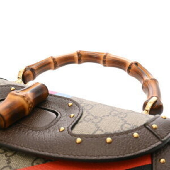 Gucci Handbag Bamboo Beige Ebony Brown GG Supreme Leather - Picture 4 of 10